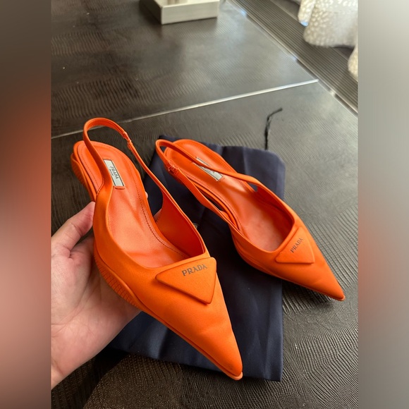 Prada Orange Logo-detailed Nylon Slingback Pumps Size US 8.5 EUR 39 Pre-Owned - Picture 7 of 16